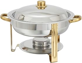 Winco 4 qt Silver Malibu Round Stainless Steel Chafer with Accents