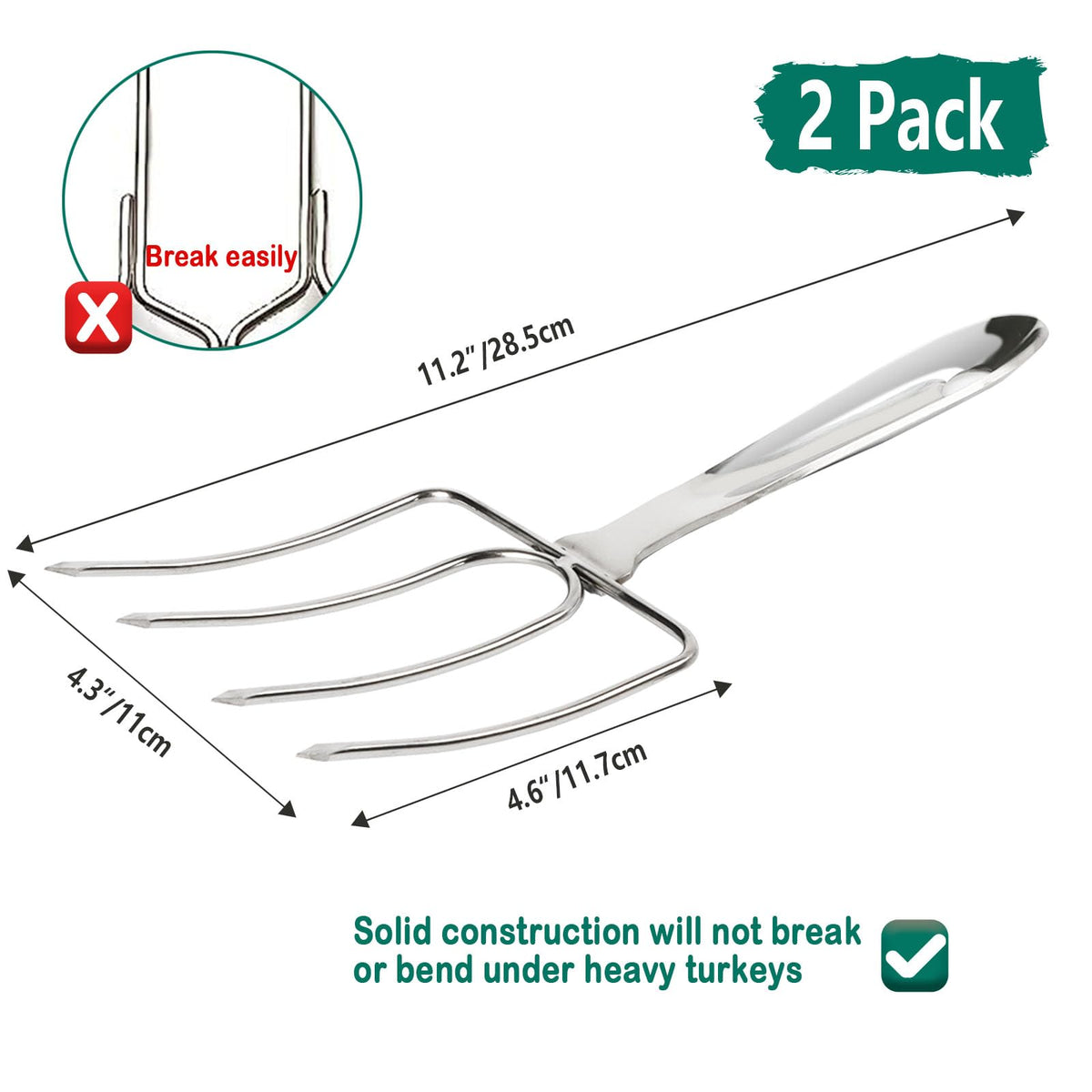 Kaycrown Meat Lifter Forks, Stainless Steel Poultry Carvers Set of 2, Silver