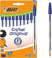 BIC Cristal Original Ballpoint Pens Medium Tip (1 mm) – Blue, Box of 10