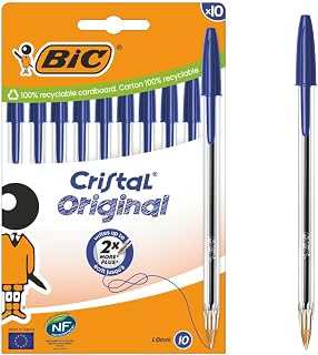 BIC Cristal Original Ballpoint Pens Medium Tip (1 mm) – Blue, Box of 10