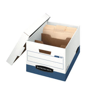 12 Pack R-Kive DIVIDERBOX Heavy-Duty File Storage Boxes with Dividers by Bankers Box – Letter, 5.0 liters, Paper, White/Blue, Model 0083601