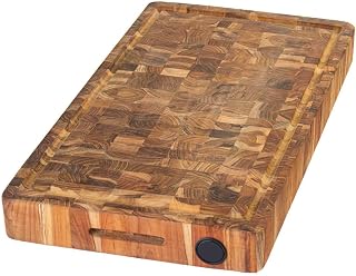 Teakhaus Rectangle End Grain with Hand Grip, Juice Canal, and Knife Honer (20 x 14 x 2.5 in.)