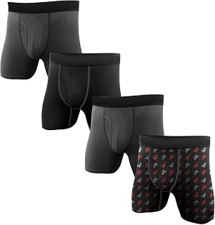 Reebok Men's Boxer Briefs - 4 Pack 6'' Inseam Stretch Performance Underwear Quick Dry Moisture Wicking Boxers - Grey/Black/Black-Print XX-Large