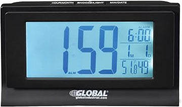 Global Industrial 6-1/3"W Digital Alarm Clock, Indoor Temperature and Humidity Display