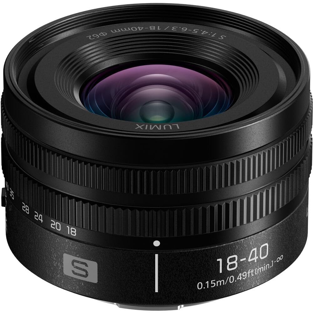 LUMIX S 18-40mm f/4.5-6.3 Lens Bundle + Lens Hood by Panasonic – Black, Pack of 11, Model BH52-PAN1840S-72126