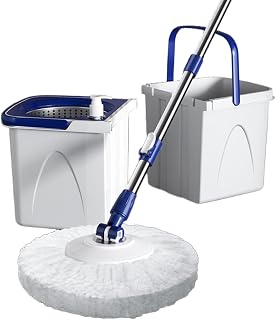 Spin Mop Bucket System, Two-Bucket Design with Splash Guard, 6 Extra Washable Microfiber Mop Pad Heads Refills, Wet Dust Mop for Floor Cleaning
