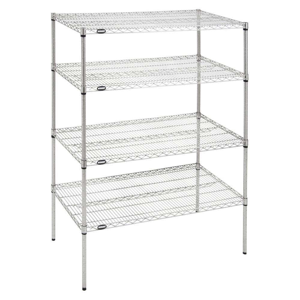 Shelving Unit with 4 Shelves Silver Wire - 48" L x 24" W x 63" H by HUBERT – Alloy Steel, Silver, Model K2448-3TA