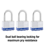 5TRILFPF Outdoor Padlock with Key by Master Lock – 3 Pack, Alloy Steel, Silver, Pack of 3