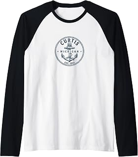Curtis Michigan Vintage Nautical Anchor Design Raglan Baseball Tee
