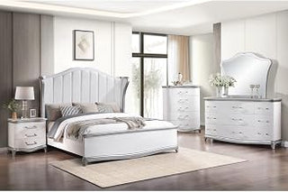 Nina Cream High-Gloss 5-Piece Bedroom Set, Queen