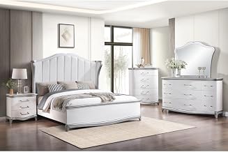 Nina Cream High-Gloss 5-Piece Bedroom Set, Queen