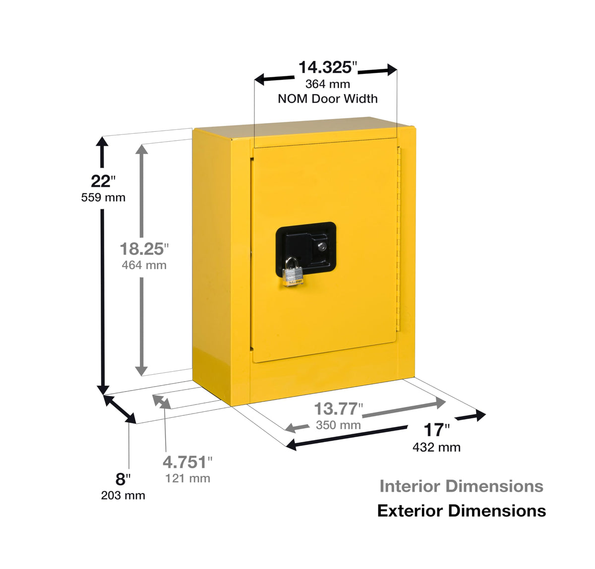 2 Gallon Manual Close Countertop Flammable Storage Cabinet by Justrite – 2 Gallon, 18 Gauge Steel, Yellow, Model 890200
