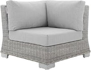 Gray Outdoor Patio Wicker Rattan Corner Chair with Comfortable Backrest and Cushioned Seat, Durable Weather-Resistant Material