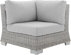 Gray Outdoor Patio Wicker Rattan Corner Chair with Comfortable Backrest and Cushioned Seat, Durable Weather-Resistant Material