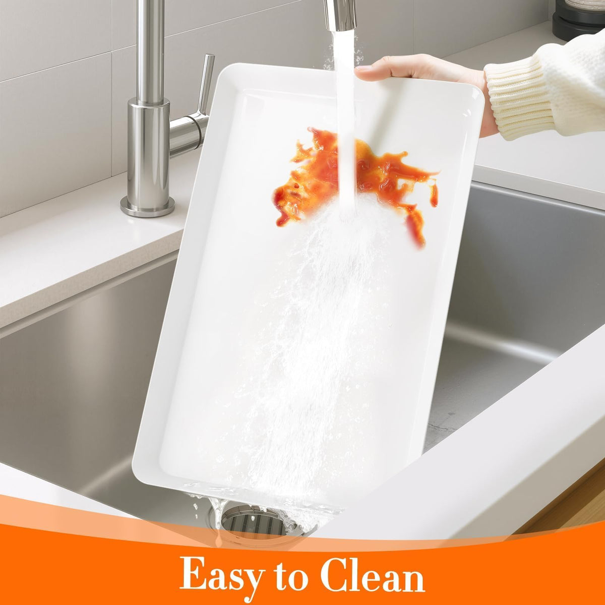 WOWBOX Plastic Serving Trays, 14 x 9.3 Inch, Set of 4, White