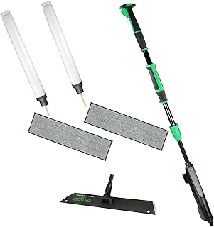 UNGER Commercial Excella 18" Floor Cleaning Kit with Straight Pole - Adjustable Height, Liquid Dispensing System, 2 Microfiber Pads and Refillable Bottles - EFKT8