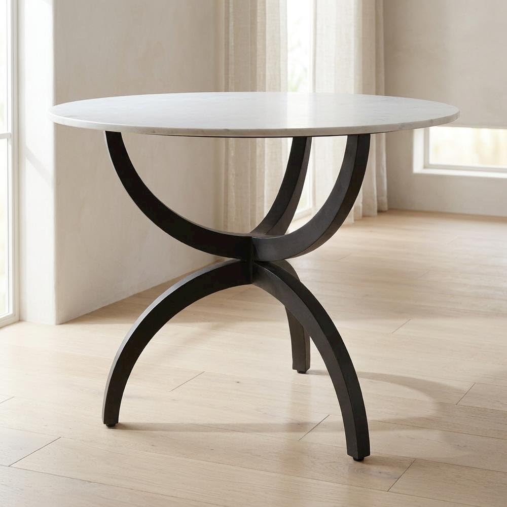 Dining Table with 40-Inch Round White Marble Top by Starlight Canyon Home – 40 inch diameter, 30 inch height, Metal, White