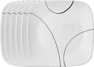 Corelle Vitrelle 6-Piece Salad Plate Set, Triple Layer Glass and Chip Resistant, Lightweight Square 8-1/2-Inch Plates Set, Simple Lines