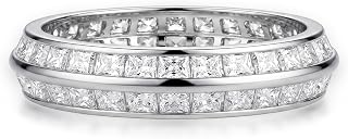 Channel Set Cubic Zirconia Eternity Band Rings for Women Men