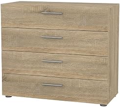 Furnifact Brown Wooden 4-Drawer Chest with Metal Drawer Runners and Timeless Style, Durable Construction, Classic Bedroom Storage Solution