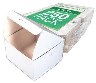 Premium Clay Coated Kraft Paperboard White Non-Window Lock Corner Bakery Box by SOUTHERN CHAMPION TRAY – 6" L x 6" W x 4" H - 250ct, Cardboard, White, Pack of 250, Model 0909