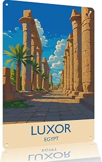 Luxor Egypt Travel Art Metal Sign Wall Decor 12x8in | retro travel poster style home decor bar decor office decor durable metal construction vivid printed pattern