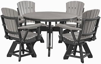 Gray 5-Piece Round Dining Set, Heavy-Duty HDPE, Umbrella Hole, All-Weather Patio Furniture, Great for Harborside
