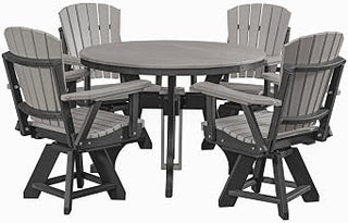 Gray 5-Piece Round Dining Set, Heavy-Duty HDPE, Umbrella Hole, All-Weather Patio Furniture, Great for Harborside