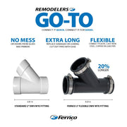 2 in. Hub Flexible PVC Wye DWV Pipe Fitting Connector for Cast Iron by Fernco – 2 Inch (Pack of 2), Black, Pack of 2, Model QY-200