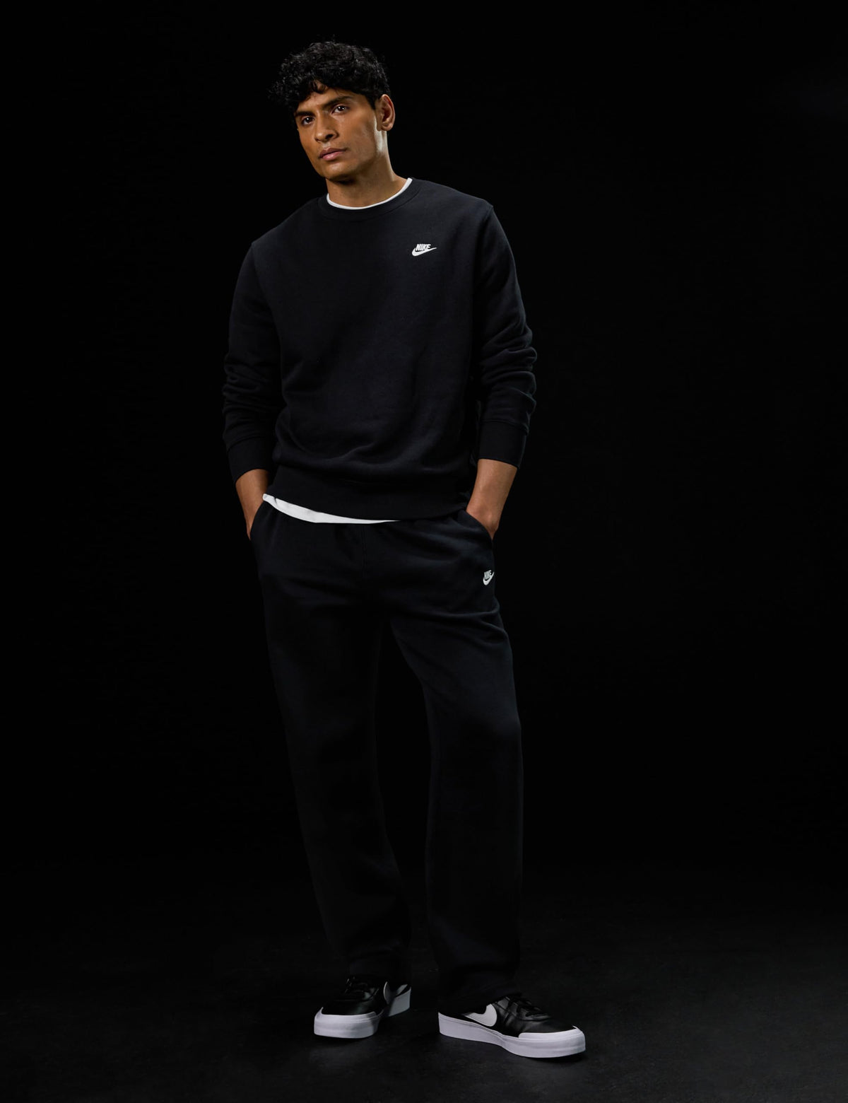 Men's Club Fleece Crew Sweatshirt by Nike – Small, Cotton Blend, Black/White, Model FN3886-010