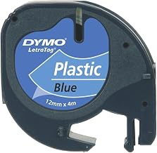 DYMO LetraTag Plastic Tape, 12 mm x 4 m Roll - Black on Blue