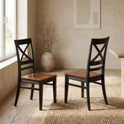 Solid Wood Dining Chairs with X-Back Set of by Furnifact – Wood, Black & Cherry, Pack of 2