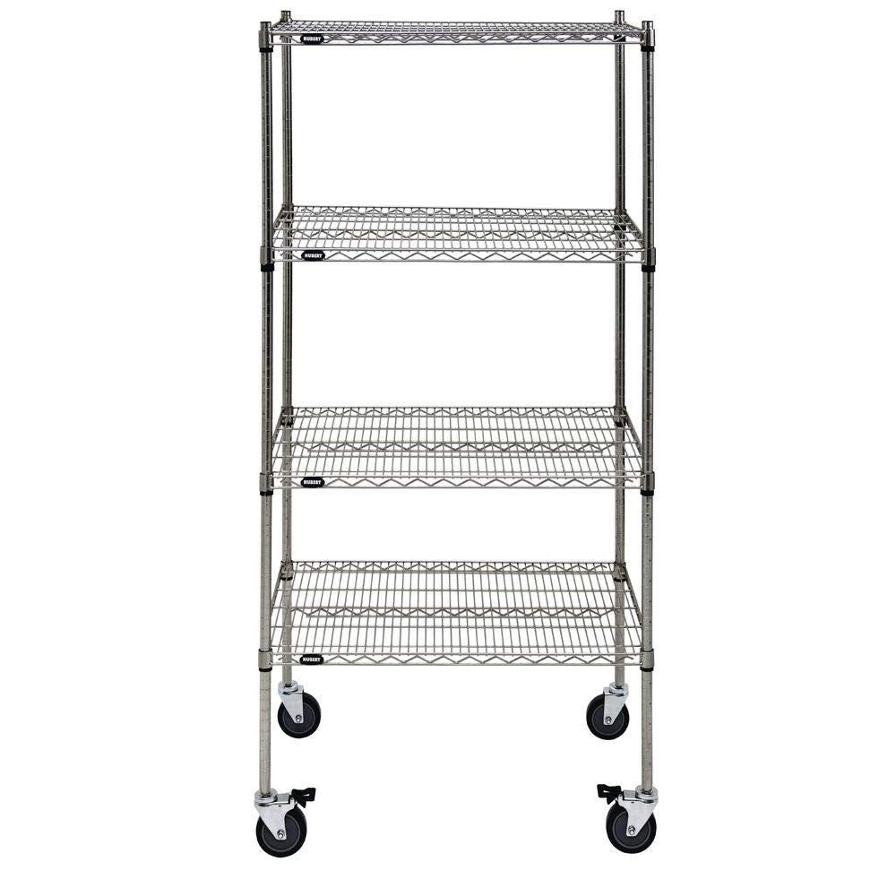 Mobile Shelving Unit with 4 Shelves Silver Metal - 36" L x 24" W x 80" H by HUBERT – Alloy Steel, Silver, Model 48589+71360