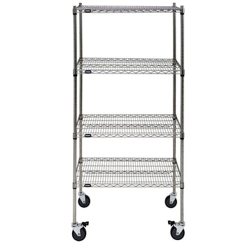 Mobile Shelving Unit with 4 Shelves Silver Metal - 36" L x 24" W x 80" H by HUBERT – Alloy Steel, Silver, Model 48589+71360