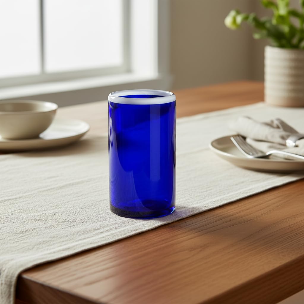 Leon Mexican Glassware by 10 Strawberry Street – Hiball, 16.0 fluid_ounces, Recycled Glass, Leon Cobalt, Pack of 4