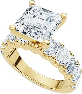 Pompeii Certified Elara 5.5Ct Asscher & Emerald Diamond Engagement 14k Gold Lab Grown (E/F,VS1-VS2)