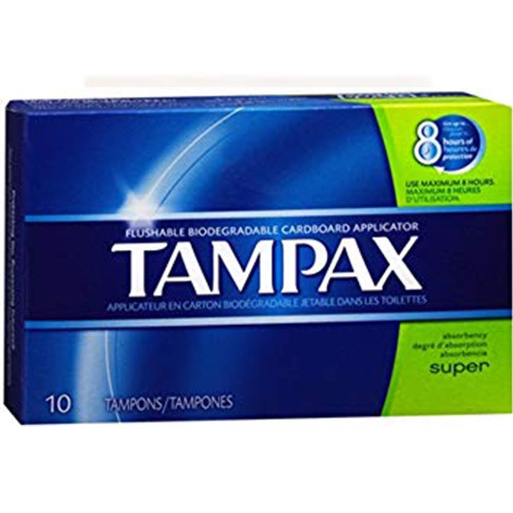 Flushable Super Tampons - 10 ct by Tampax – Cardboard, Pack of 5, Model 80288340