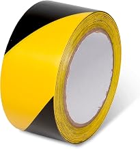 Global Industrial Striped Hazard Warning Tape, 2" W x 108'L, 5 Mil, Black/Yellow, 1 Roll