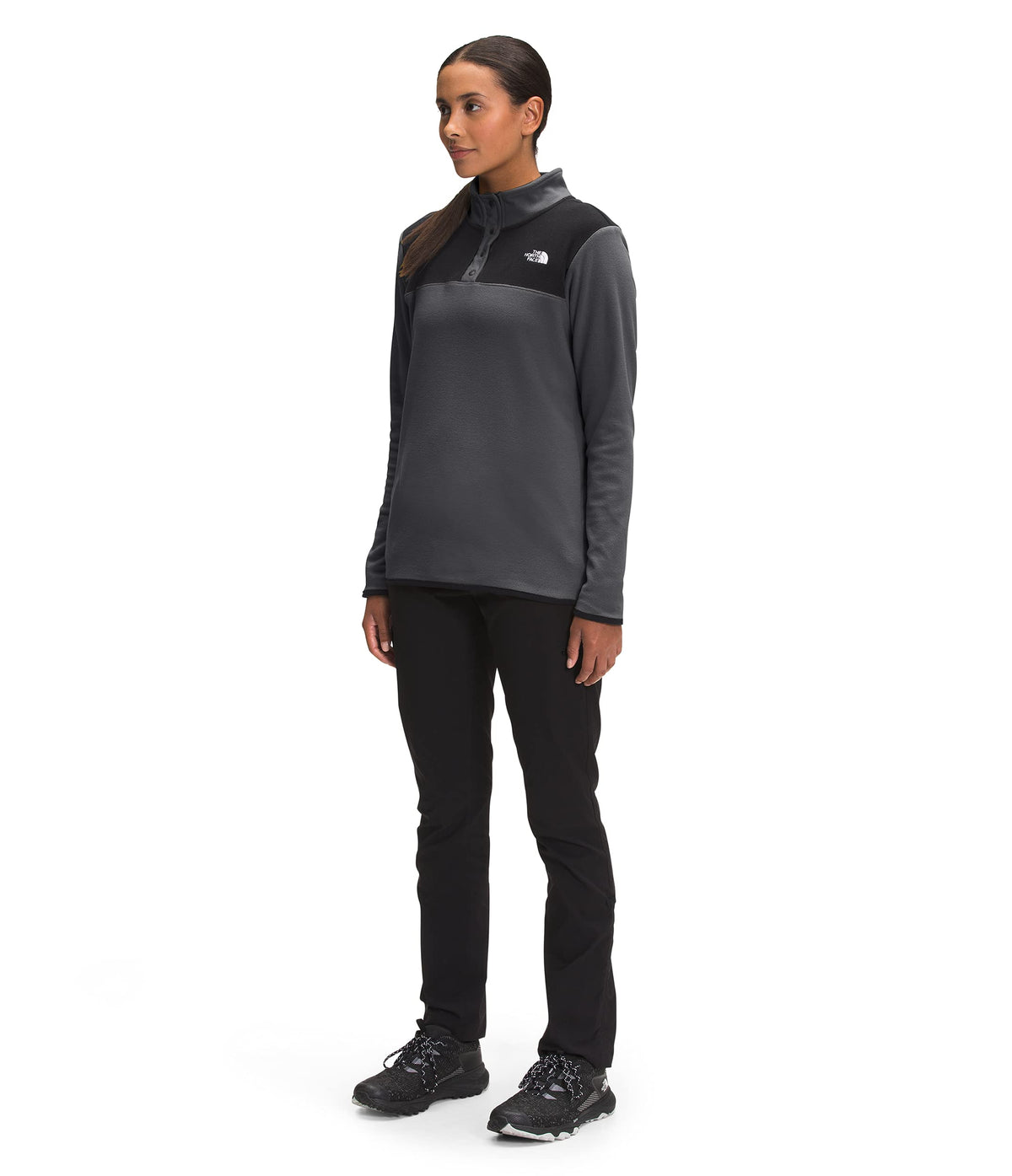 TKA Glacier Snap-Neck Pullover - Women's Asphalt Grey/TNF Black Large by The North Face – Large, Cotton,Polyester, Asphalt Grey/Tnf Black, Model NF0A48KMMN8-L