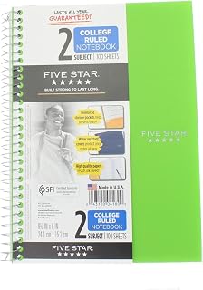 Mead Five Star 06180 9-1/2" X 6" College Ruled 2 Subject Notebook Assorted Colors