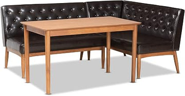 Riordan MID-Century Dark Brown Faux Leather and Walnut Brown Finished Wood 3-PC Dining