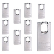 Ten (10) High Security Pro Series Padlocks w/ 20 Keys by Master Lock – 10 Pack, Chrome, Model 7045NKA-10