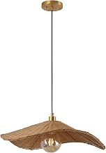 JONATHAN Y Miko 1-Light Rattan Pendant 24.5", Natural Brown/Brass Gold