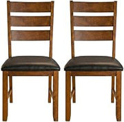 Starlight Canyon Home Green Mason Ladderback Upholstered Side Chair Set, Modern Rustic Style, Faux Leather Dark Brown Seat, Solid Mango and Rubberwood, Distressed Finish