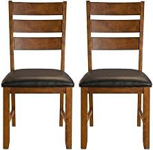 Starlight Canyon Home Green Mason Ladderback Upholstered Side Chair Set, Modern Rustic Style, Faux Leather Dark Brown Seat, Solid Mango and Rubberwood, Distressed Finish