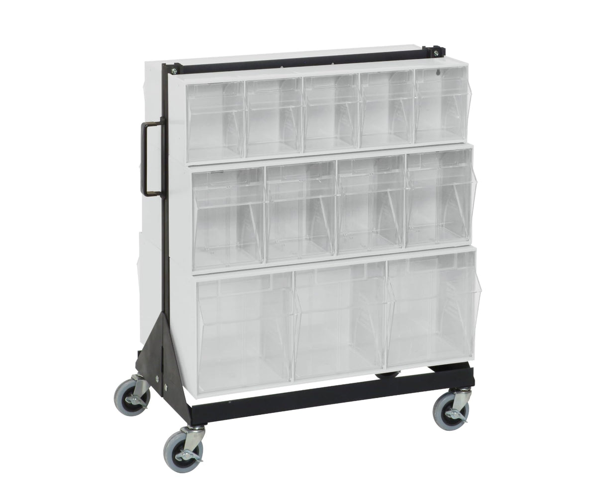 QUANTUM STORAGE SYSTEMS 20-1/4"D x 23-5/8"W x 31"H / 6 White Tip Out Bins Multi-Sizes / Black Open Storage Bins