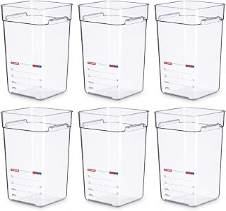 Araven Polycarbonate Square Food Container, 22 qt, IML, 6 Ct, Clear