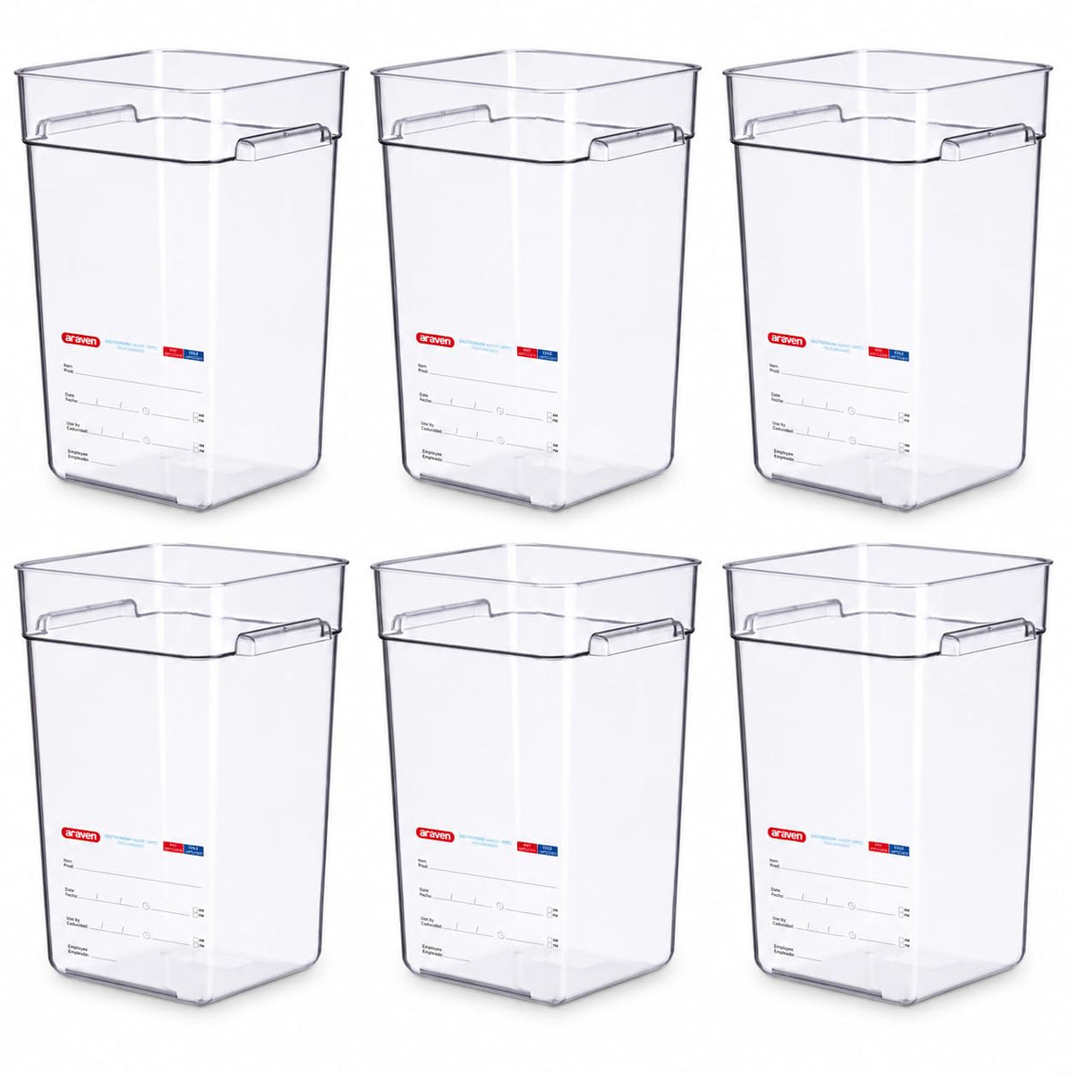 Polycarbonate Square Food Container by Araven – 4.09 cubic_feet, Polycarbonate (PC), Clear, Pack of 6, Model 91906