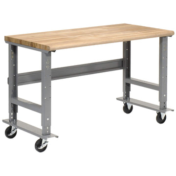 Adjustable Height Mobile Workbench by Global Industrial – 30"L x 60"W x 4.5"H, Maple, Gray, Model 183987A