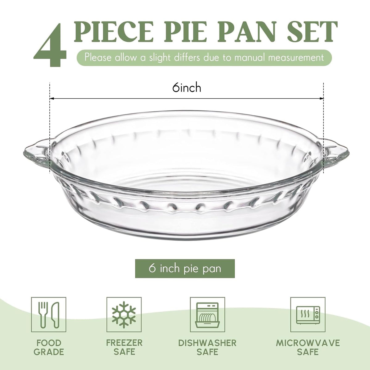 Uiifan Mini Glass Pie Pan, 6 Inch Clear Baking Dish with Handles, Set of 4